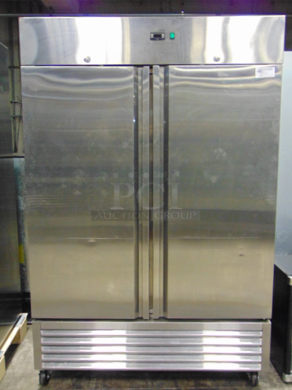 FABULOUS! BRAND NEW SG Merchandising Model DD49-SDSS Commercial Stainless Steel Electric Door Freezer On Commercial Casters. 115 Volt 54.25x32.25x83 Tested And Working