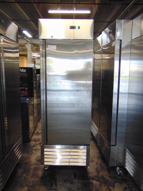 WOAH!! BRAND NEW SG Merchandising Model SD23-SDSS Commercial Stainless Steel Electric Single Door Freezer On Commercial Casters. 115 Volt 27x32.5x83 Tested And Working.