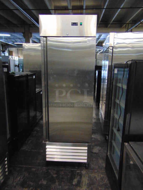 BEAUTIFUL! BRAND NEW SG Merchandising Model SD23-SDSS Commercial Stainless Steel Electric Single Door Freezer On Commercial Casters. 115 Volt 27x32.25x83 Tested And Working.  
