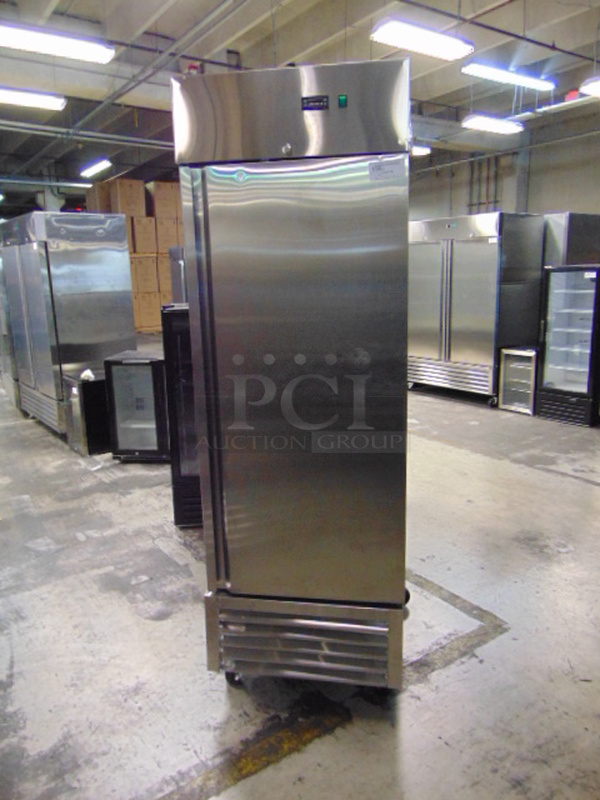 AMAZING! BRAND NEW SG Merchandising Model SD23-SDSS Commercial Stainless Steel Electric Single Door Freezer On Commercial Casters. 115 Volt 27x32.25x83 Tested And Working.