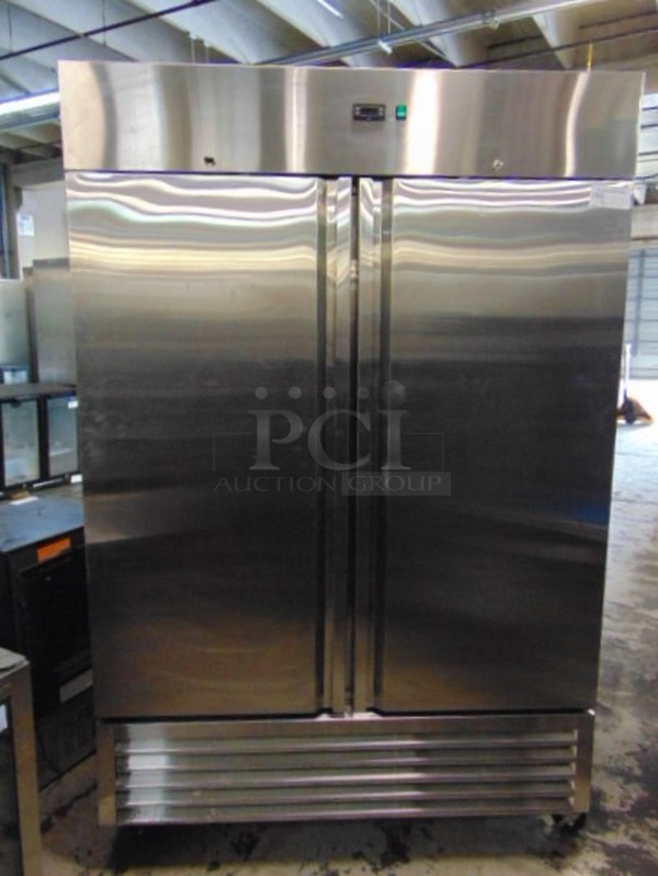 GORGEOUS! BRAND NEW SG Model DD49-SDSS Commercial Stainless Steel Electric Double Door Freezer On Commercial Casters. 115 Volt 54.25x32.25x83 Tested And Working