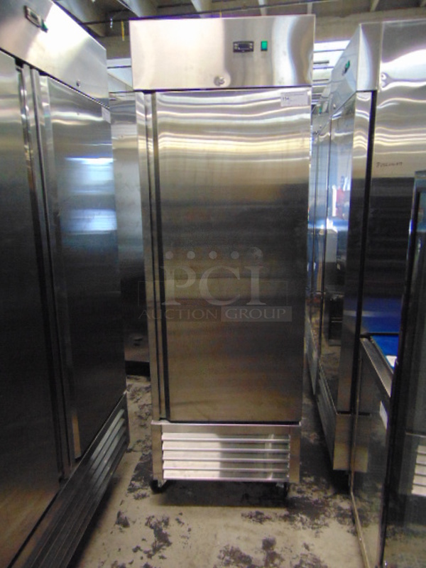 BEAUTIFUL! BRAND NEW SG Merchandising Model SD23-SDSS Commercial Stainless Steel Electric Single Door Freezer On Commercial Casters. 115 Volt 27x32x83 Tested And Working. 
