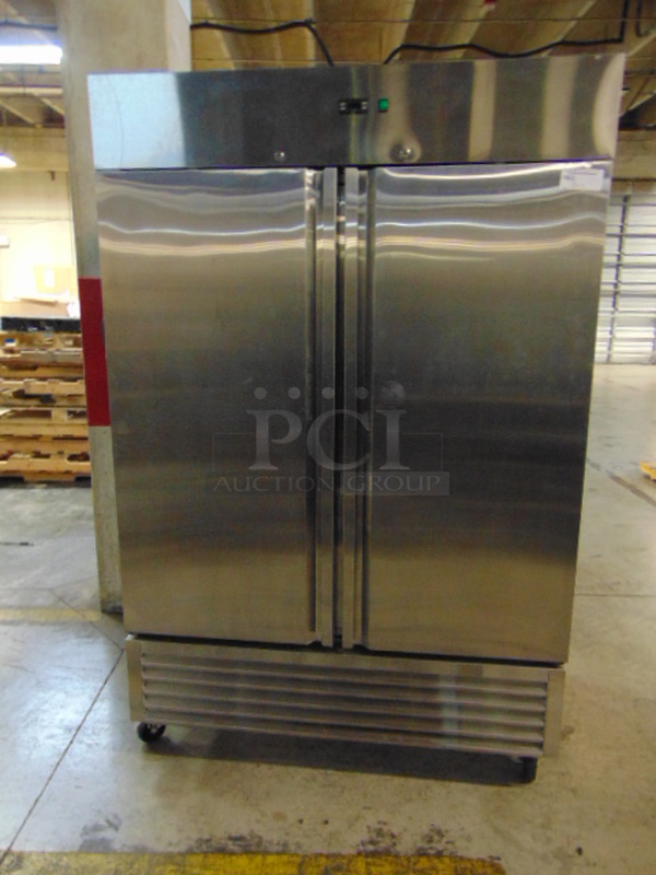 WOAH! BRAND NEW SG Merchandising Model DD49-SDSS Commercial Stainless Steel Electric Double Door Freezer. 115 Volt 54.25x32.25x83 Tested And Working