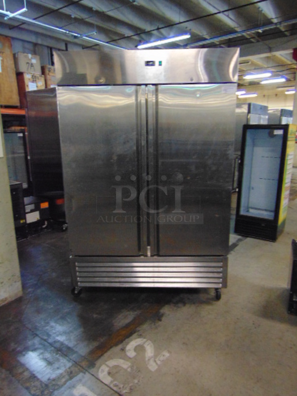 SPLENDID! BRAND NEW SG Merchandising Model DD49-SDSS Commercial Stainless Steel Electric Double Door Freezer On Commercial Casters. 115 Volt 54.25x32.25x83 Tested And Working
