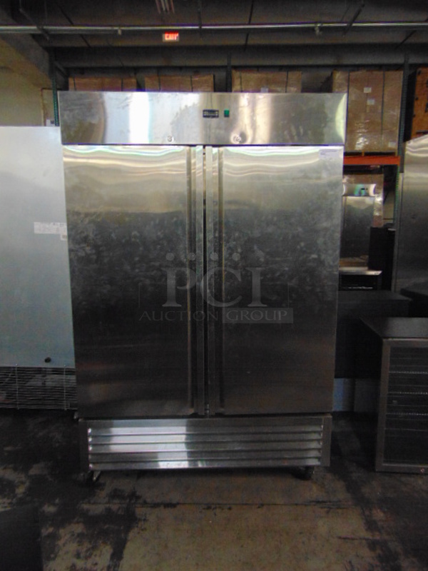 FABULOUS! BRAND NEW SG Merchandising Model DD49-SDSS Commercial Stainless Steel Electric Double Door Freezer On Commercial Casters. 115 Volt 54.25x32.25x83 Tested And Working