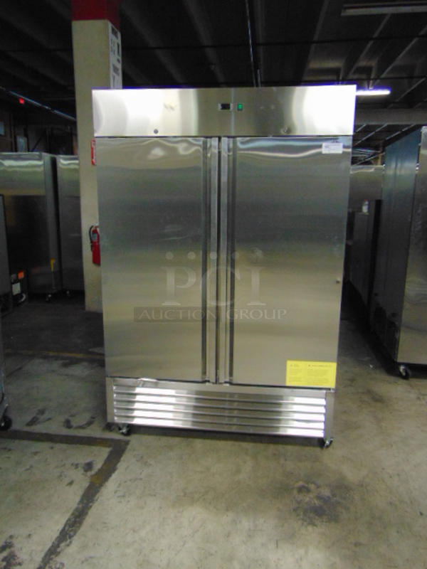 NICE! BRAND NEW SG Merchandising Model DD49-SDSS Commercial Stainless Steel Electric Double Door Freezer On Commercial Casters. 115 Volt 54.25x32.25x83 Tested And Working
