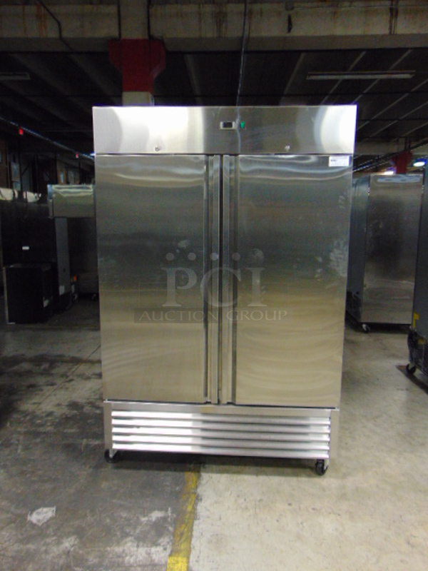 SUPERB! BRAND NEW SG Merchandising Model DD49-SDSS Commercial Stainless Steel Electric Double Door Freezer On Commercial Casters. 115 Volt 54.25x32.25x83 Tested And Working