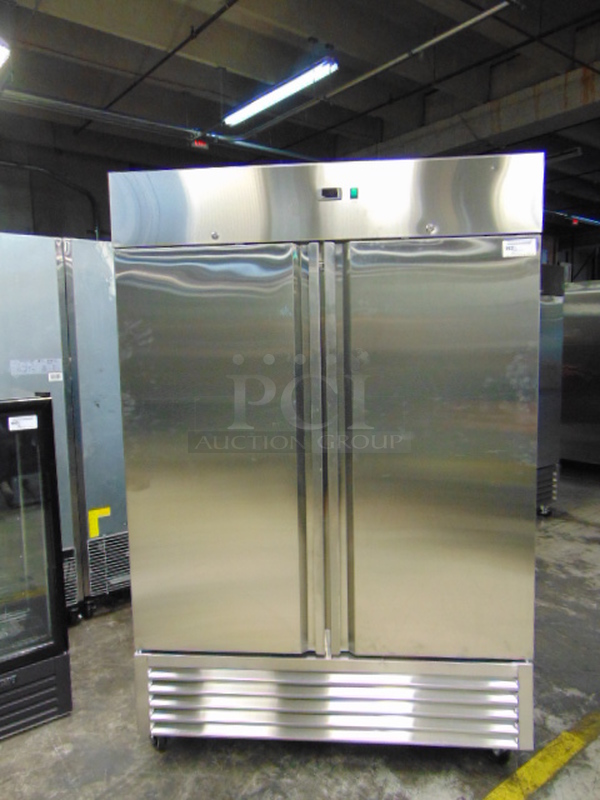 GORGEOUS! BRAND NEW SG Merchandising Model DD49-SDSS Commercial Stainless Steel Electric Double Door Freezer On Commercial Casters. 115 Volt 54.25x32.25x83 Tested And Working