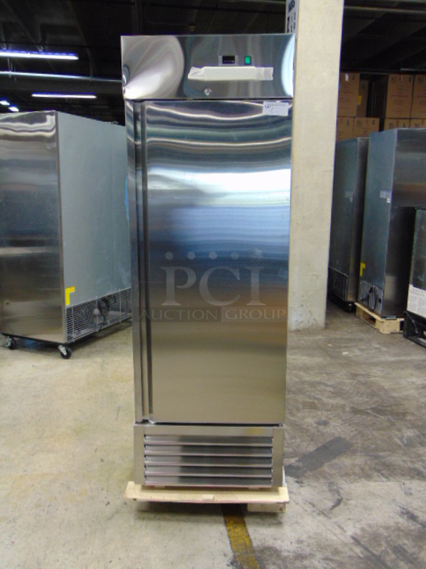 FABULOUS! BRAND NEW SG Merchandising Model SD23-SDSS Commercial Stainless Steel Electric Single Door Freezer On Commercial Casters. 115 Volt 27x32.25x83 Tested And Working