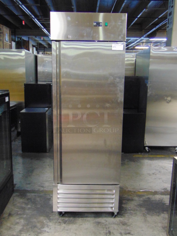WOAH! BRAND NEW SG Merchandising Model SD23-SDSS Commercial Stainless Steel Electric Single Door Freezer On Commercial Casters. 115 Volt 27x32.25x83 Tested And Working
