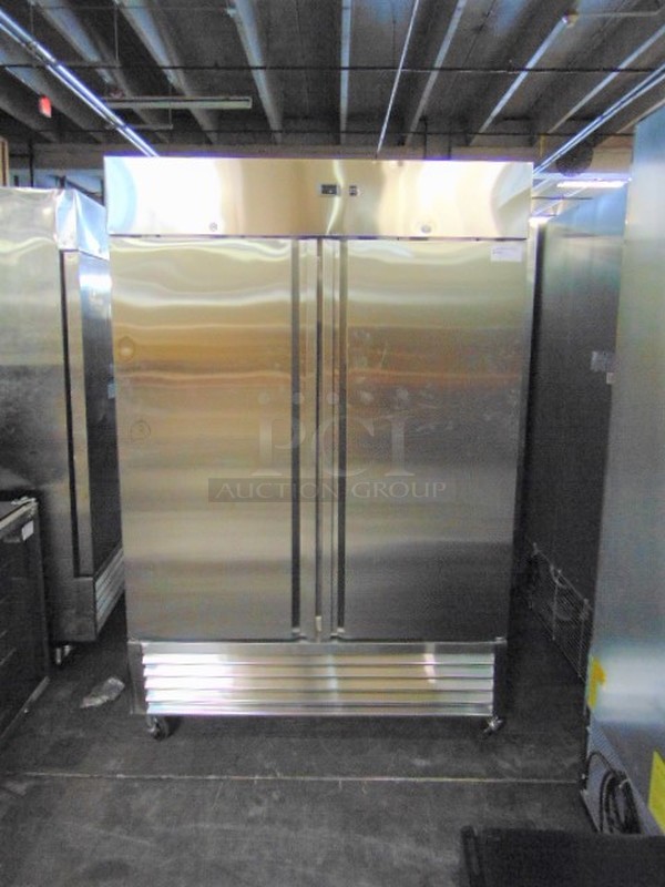 NICE! BRAND NEW SG Merchandising Model DD49-SDSS Commercial Stainless Steel Electric Double Door Freezer On Commercial Casters. 115 Volt 54.25x32.25x83 Tested And Working