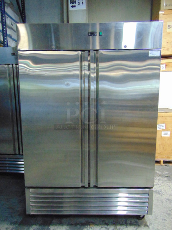 WOW! BRAND NEW SG Merchandising Model DD49-SDSS Commercial Stainless Steel Electric Double Door Freezer On Commercial Casters. 115 Volt 54x32.25x83 Tested And Working