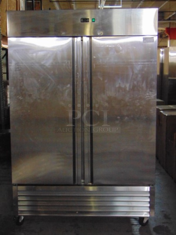 WOW! BRAND NEW SG Merchandising Model DD49-SDSS Commercial Stainless Steel Electric Double Door Freezer On Commercial Casters. 115 Volt 54x32.25x83 Tested And Working