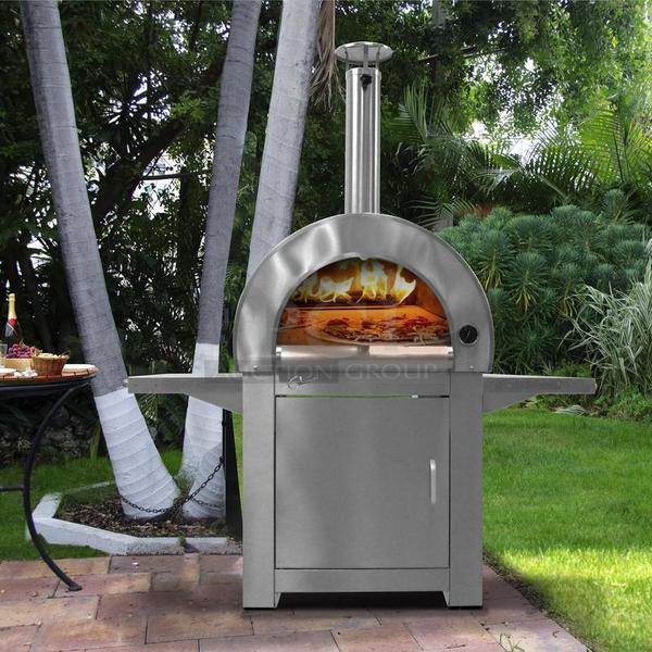 STILL IN THE BOX! BRAND NEW Glaros Model POW-SD Commercial Stainless Steel Wood Fired Stone Pizza Oven Built With 304 Stainless Steel For Long Lasting Outdoor Use With Heavy Duty Wheels, Heavy Duty Brush, High Temp Gloves, And Separate Ceramic Cooking Stone. Stock Photo, Cosmetic Differences May Occur 38x31.5x33.75 
