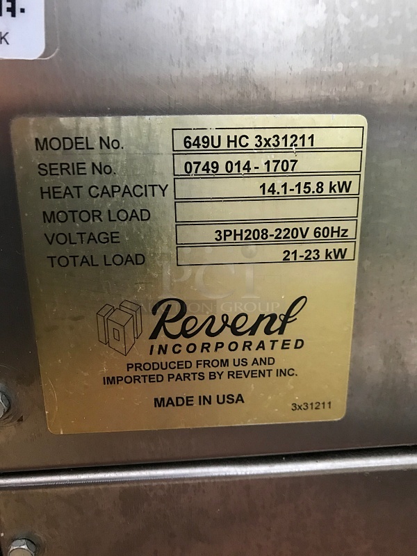 Revent 649U HC 3x31211 Triple Stack Electric Modular Deck Oven w/ Stone Hearth, 208v 3ph, Tested & Working!!! - Image 6 of 6