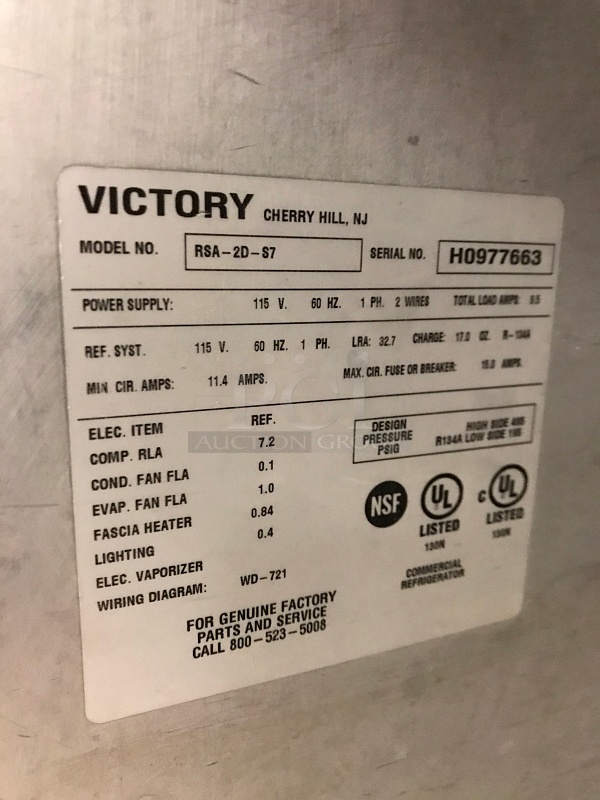 Victory RSA-2D-S7 UltraSpec Series Refrigerator Featuring Secure-Temp Technology, Reach-In Two Door, 115v 1ph, Tested & Working! - Image 5 of 6