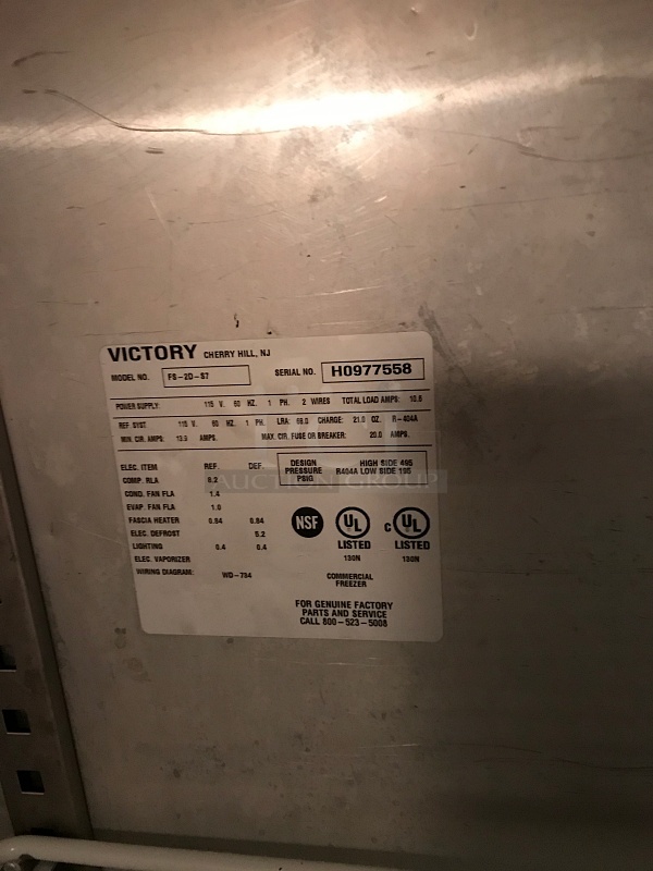 Victory FS-2D-S7 UltraSpec Series Freezer Featuring Secure-Temp Technology, Reach-In Two Door, 115v 1ph, Tested & Working - Image 4 of 4