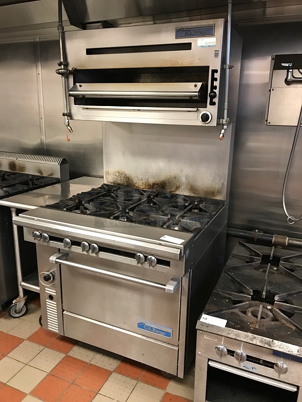 U.S. Range C836-6 36" Heavy Duty 6 Burner Range With Standard Oven And Salamander Grill Natural Gas, Tested & Working! - Image 1 of 7