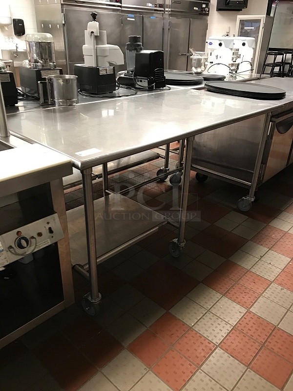 Commercial Stainless Steel Table with Left Hand Half Under Shelf on Casters