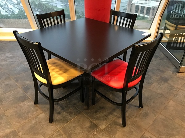 Falcon Black Square Dining Table w/ Four Jasper Group Wooden Dining Chairs w/ Vinyl Padded Seats