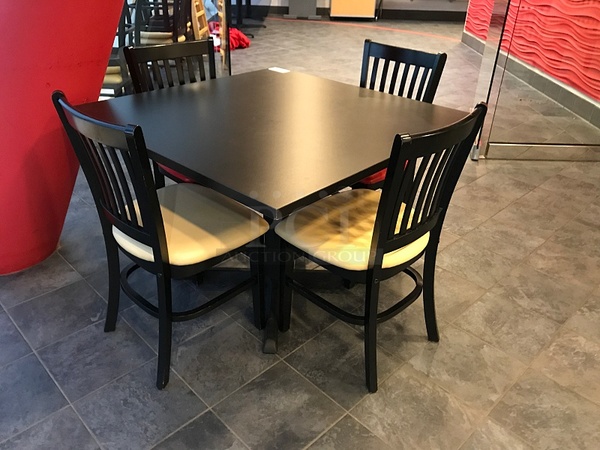 Falcon Black Square Dining Table w/ Four Jasper Group Wooden Dining Chairs w/ Vinyl Padded Seats - Image 2 of 4