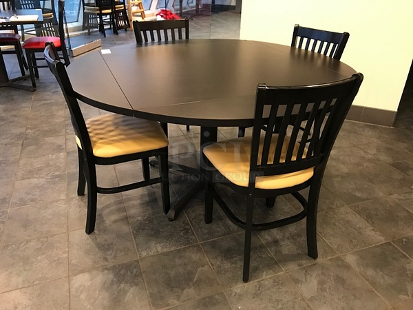 Falcon Black Round Drop Leaf Dining Table w/ Four Jasper Group Wooden Dining Chairs w/ Vinyl Padded Seats - Image 2 of 3