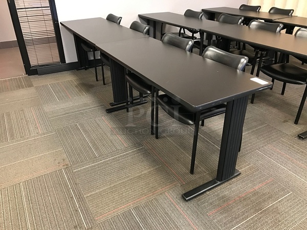 Two Black Desks & Four Herman Miller Stackable Chairs