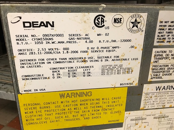 Dean 40lbs Natural Gas Deep Fryer w/ Built In Oil Filtration System, Two Baskets, Tested & Working! - Image 4 of 4
