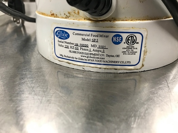 Globe SP5 Aluminum Gear Driven 5 Qt Commercial Countertop Mixer, Includes Attachments, 220v 1ph, Tested & Working! (See Video) - Image 4 of 4