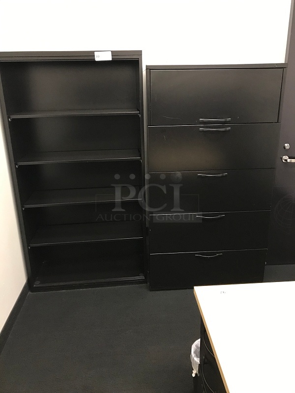 Black Metal Book Shelf And Filing Cabinet  - Image 2 of 2