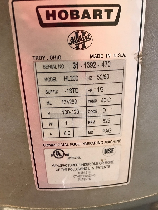 Excellent! Hobart Legacy HL200 20 Qt. Commercial Planetary Stand Mixer w/ Accessories & 15 Minute Timer, Includes Stainless Steel Stand on Casters, 120v 1ph, Tested & Working! (See Video) - Image 5 of 5