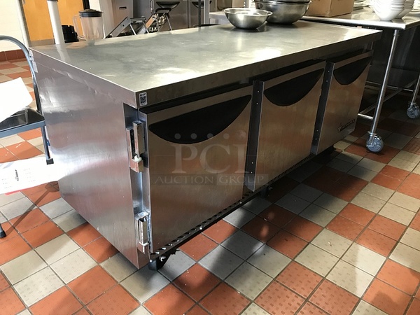 Victory VUR-72 Stainless Steel Three Door Refrigerated Worktop Cooler 115V 1Ph  - Image 1 of 5