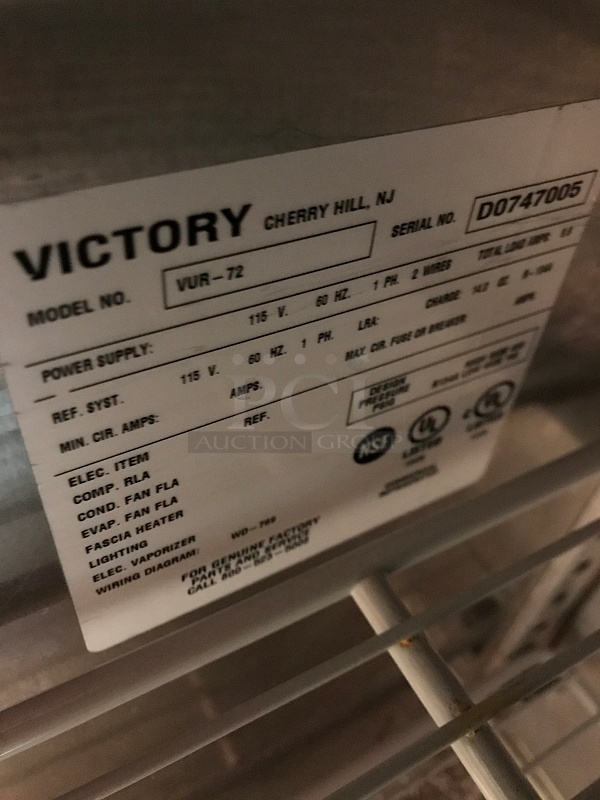 Victory VUR-72 Stainless Steel Three Door Refrigerated Worktop Cooler 115V 1Ph  - Image 4 of 5