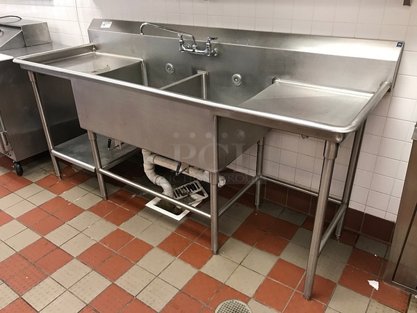 Two Compartment Stainless Steel Sink w/ Left & Right Drain Boards, Knee Drain Valves & Left Hand Undercounter Shelf - Image 3 of 3
