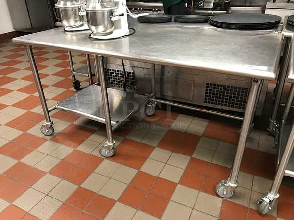 Stainless Steel Work Table W/ Left Hand Under-shelf On Casters