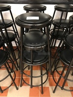 Six Stackable Black Metal Stools w/ Padded Seat 