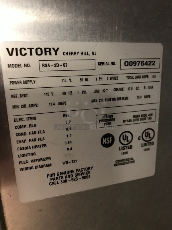Victory RSA-2D-S7 UltraSpec Series Freezer Featuring Secure-Temp Technology, Reach-In Two Door, 115v 1ph, Tested & Workin - Image 4 of 5