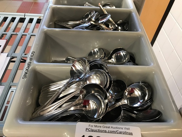 Silverware Tub w/ Soup Spoons & Tea Spoons