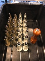 Glass Salt & Pepper Shakers & Wooden Pepper Grinder