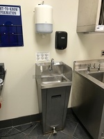 Advance Tabco 7-PS-90 Stainless Steel Pedestal Hand Sink w/ Foot Controls w/ Tork Pull Hand Towel Dispenser & Ecolab Automatic Hand Soap Dispenser 