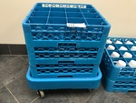 Three Blue Dish Racks on Dollie