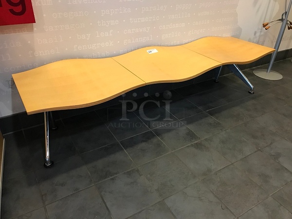 VERY COOL! Three Seater Waiting Area Wooden Bench on Metal Legs