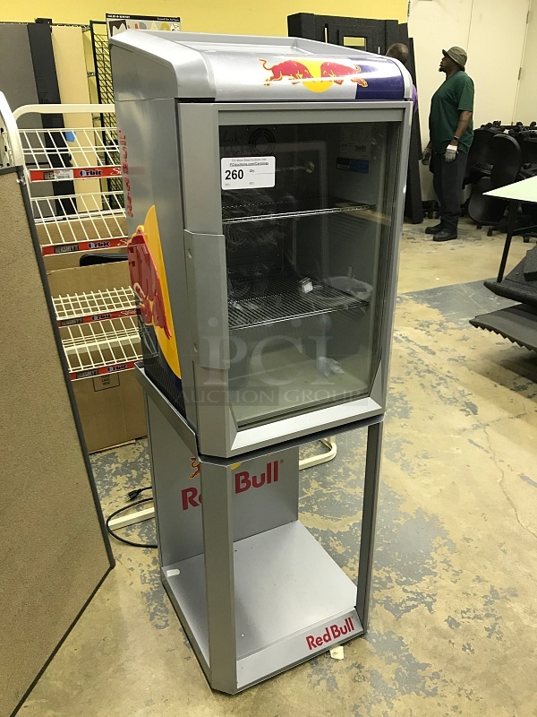 Red Bull Branded Drinks Cooler w/ LED Lighting on Stand, 115v 1ph, Tested & Working! - Image 1 of 4