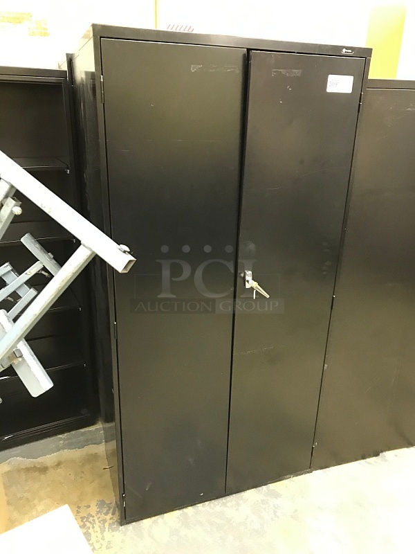 Black Metal Two Door Storage Cabinet w/ Four Shelves