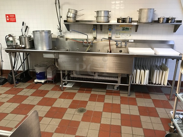 14.5' Stainless Steel 3 Compartment Sink w/ Knee Valves & Under Storage - Image 1 of 5