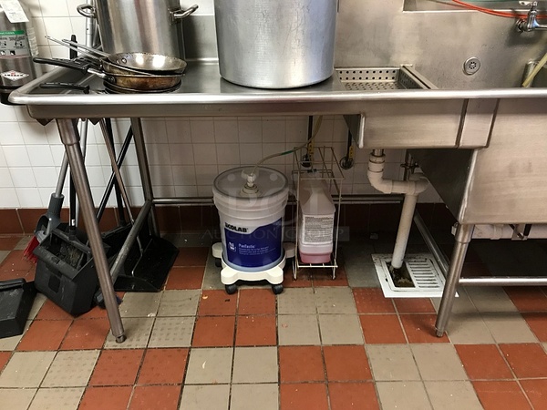 14.5' Stainless Steel 3 Compartment Sink w/ Knee Valves & Under Storage - Image 3 of 5