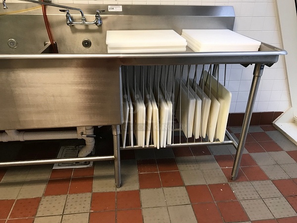 14.5' Stainless Steel 3 Compartment Sink w/ Knee Valves & Under Storage - Image 5 of 5