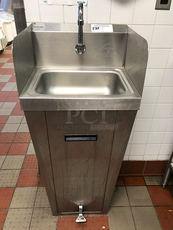 Advance Tabco Stainless Steel Pedestal Hand Sink w/ Foot Controls w/ Tork Pull Hand Towel Dispenser & Ecolab Automatic Hand Soap Dispenser  - Image 2 of 3