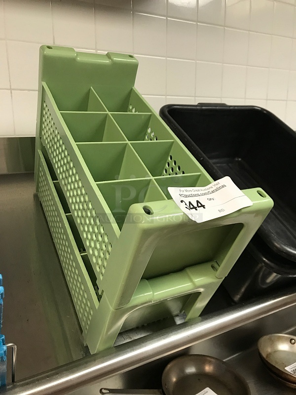 Two Green Silverware Dish Racks