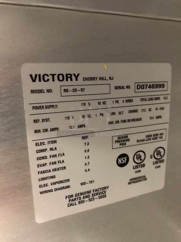 Victory RSA-2DS7 Double Door Stainless Steel Reach In Refrigerator, 115V 1Ph - Image 4 of 5